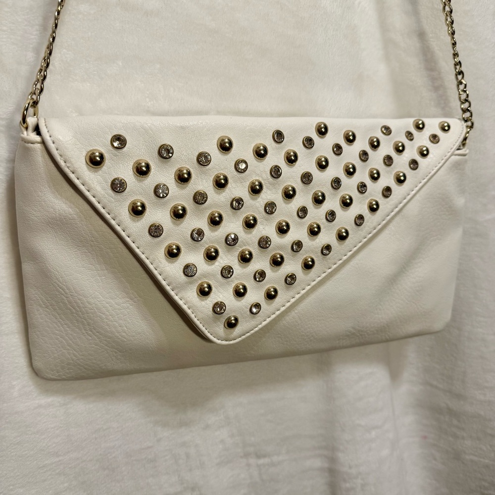 Charming Charlie White Studded Envelope Clutch Chain Shoulder Bag Y2K Edgy